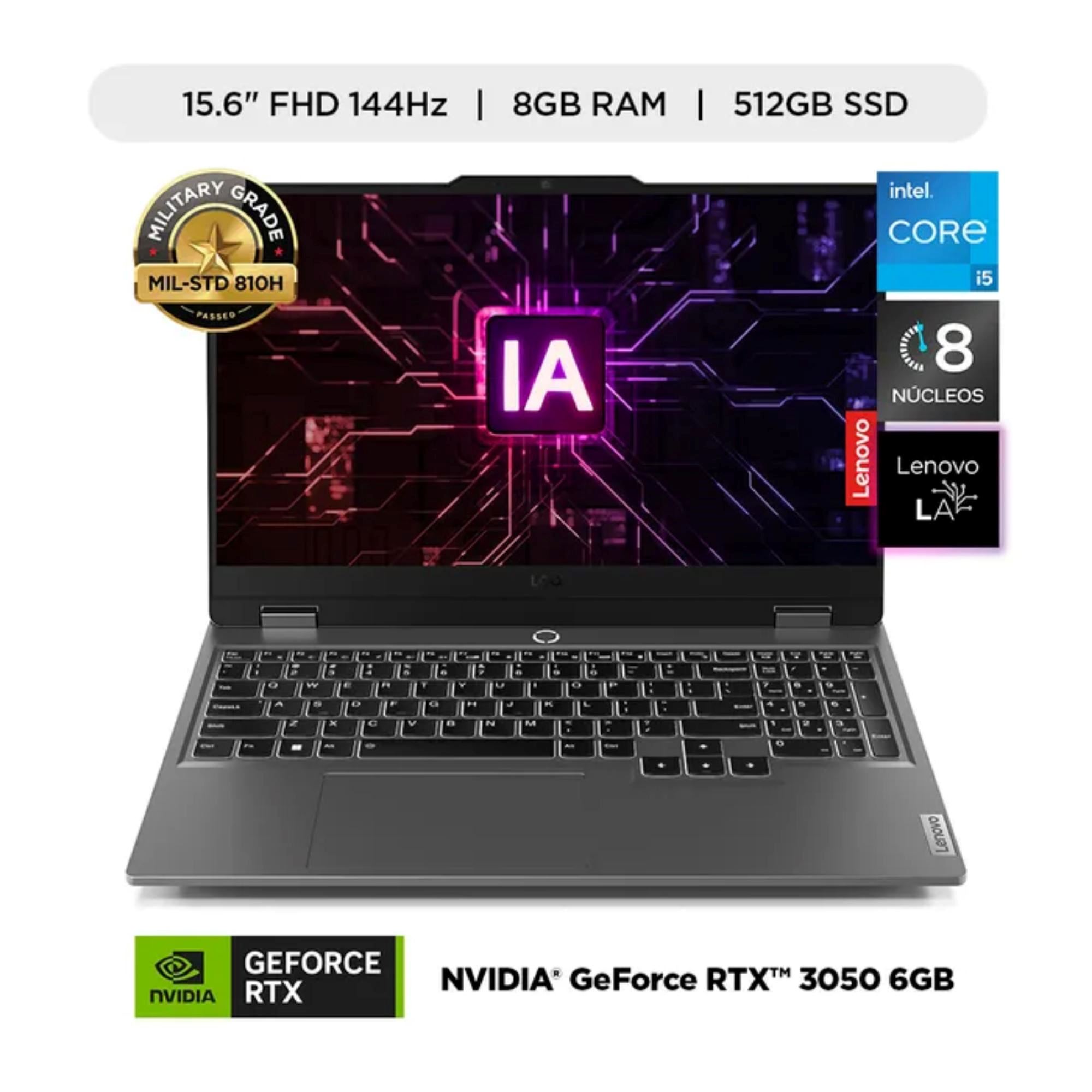 Laptop Gamer Lenovo 15.6" Intel Core i5-12450HX 8GB 512GB SSD RTX 3050 6GB FHD LOQ